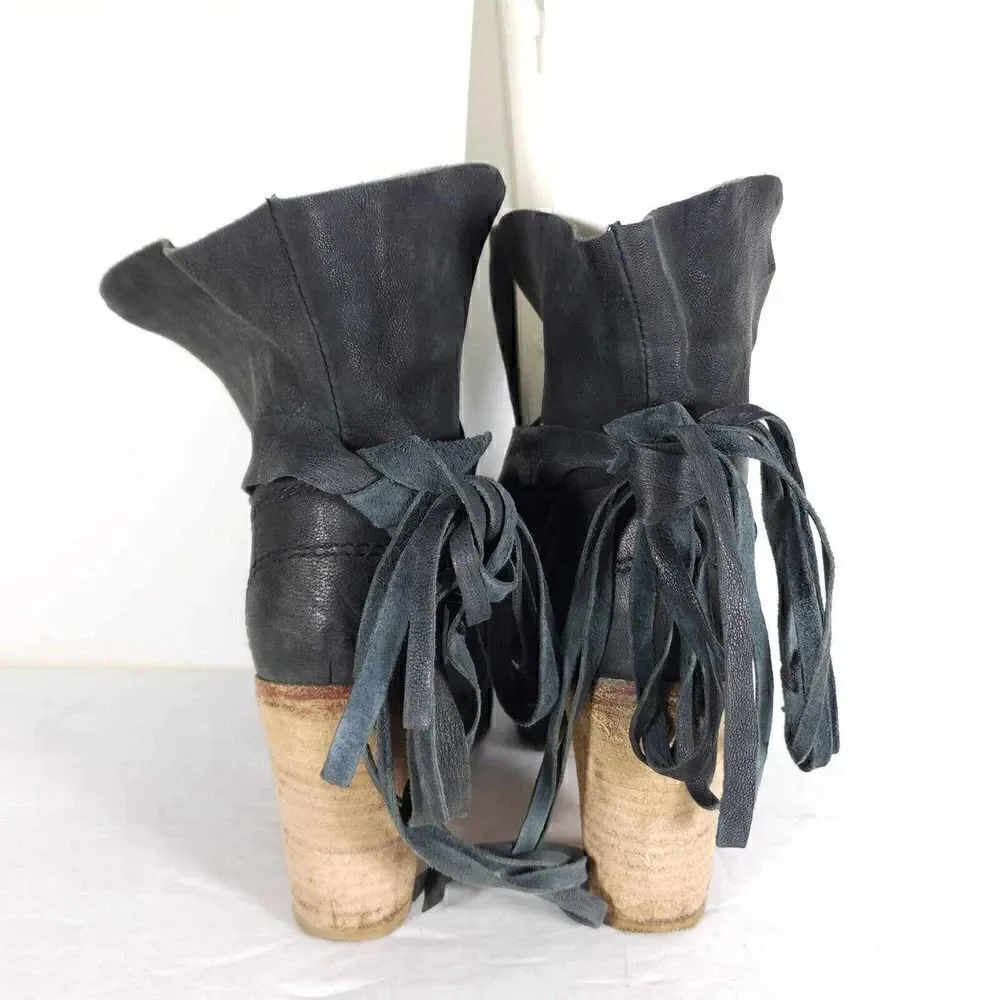Free People Women's Seven Wonders 36 US5,5 Gray Leather Lace Fringe Ankle Boots